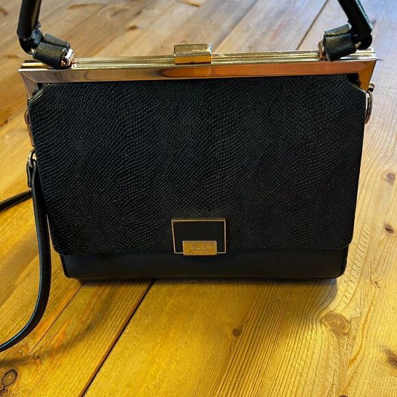 Dune London Black Faux Reptile Shoulder Bag with Gold Accents - Picture 5 of 16